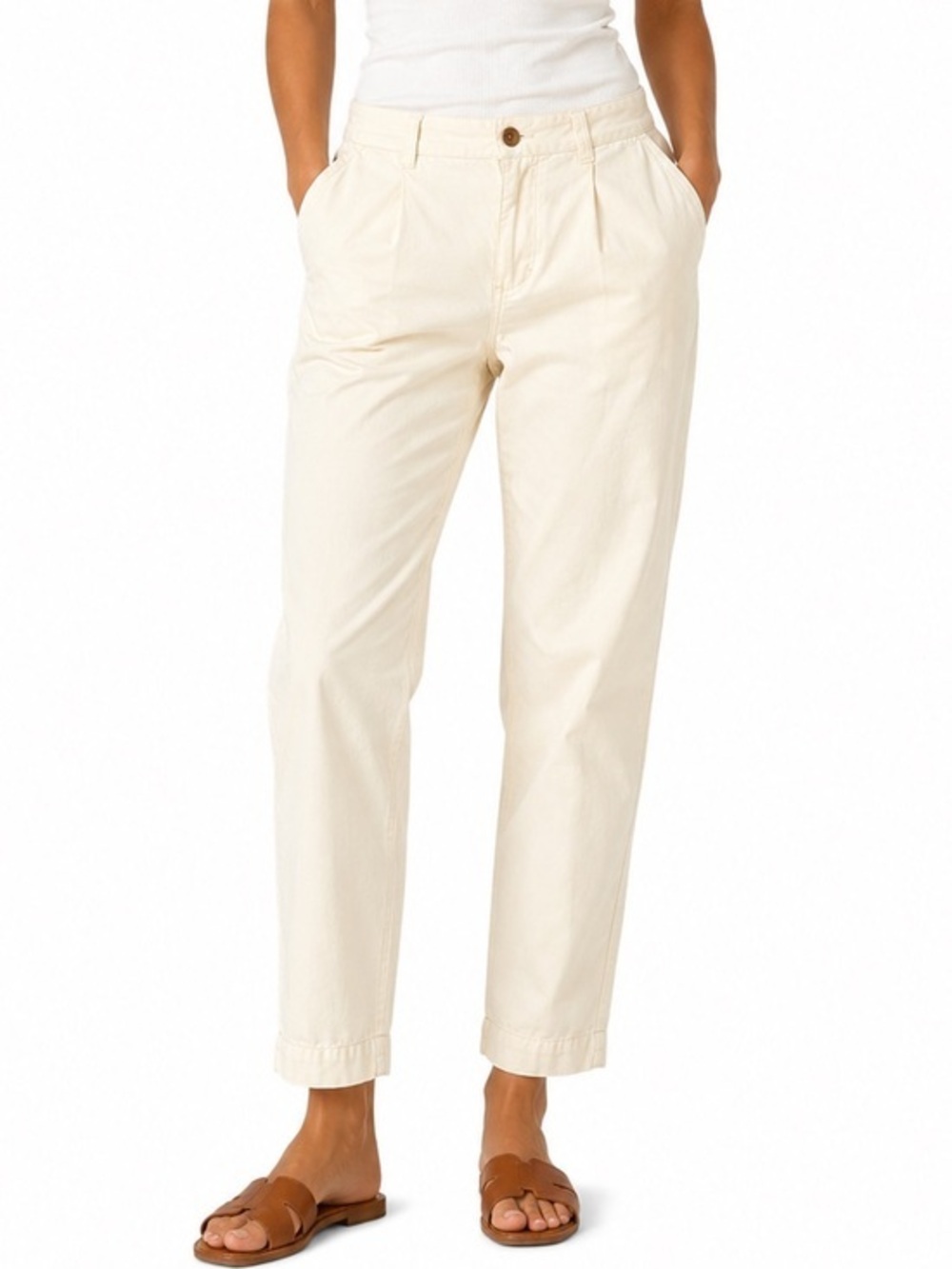 Anthropologie Cream Lyocell Chino Pants Women 28P High Rise Straight Leg Trouser